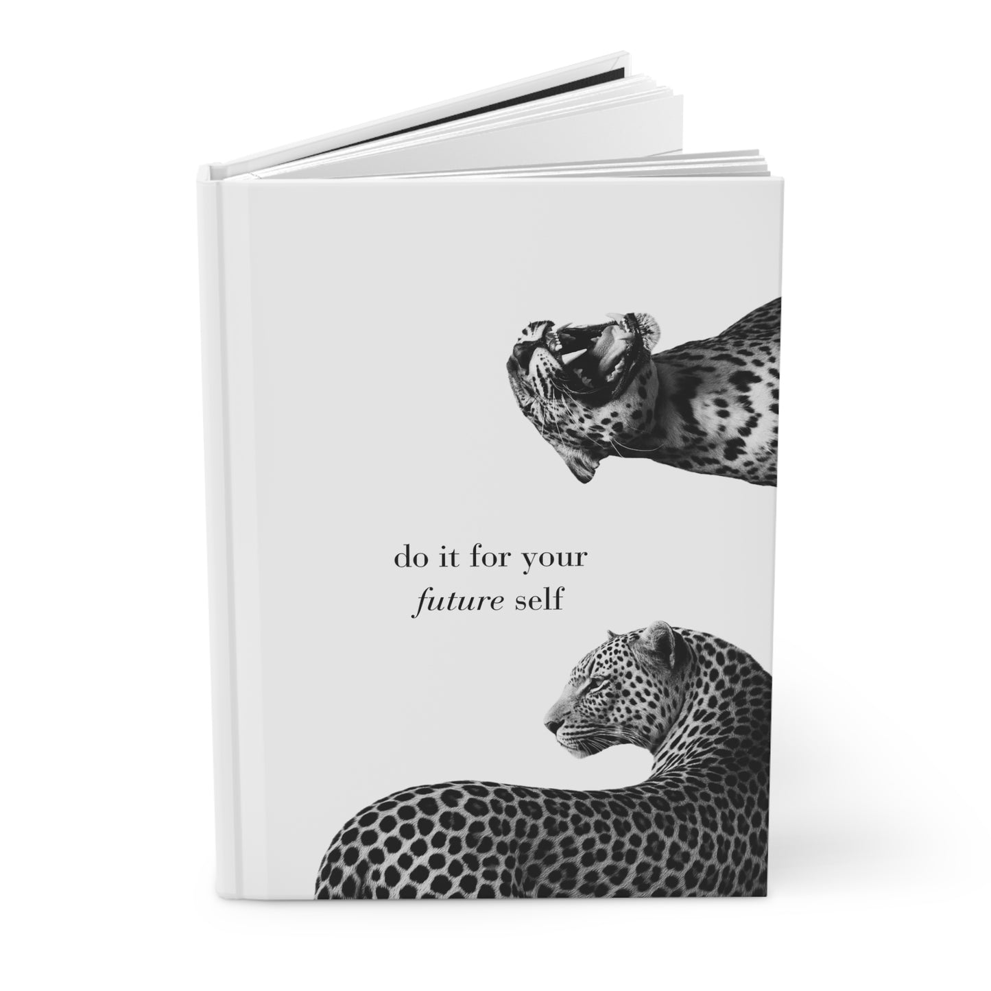 "Future Self" Leopard Hardcover Journal - 150 Lined Pages Matte Laminated Notebook, Motivational Aesthetic Stationery for Goals & Journaling