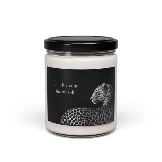 Do It For Your Future Self - Motivational Soy Candle (9oz) – Scented Aromatherapy for Focus & Productivity – Black & White Leopard Design