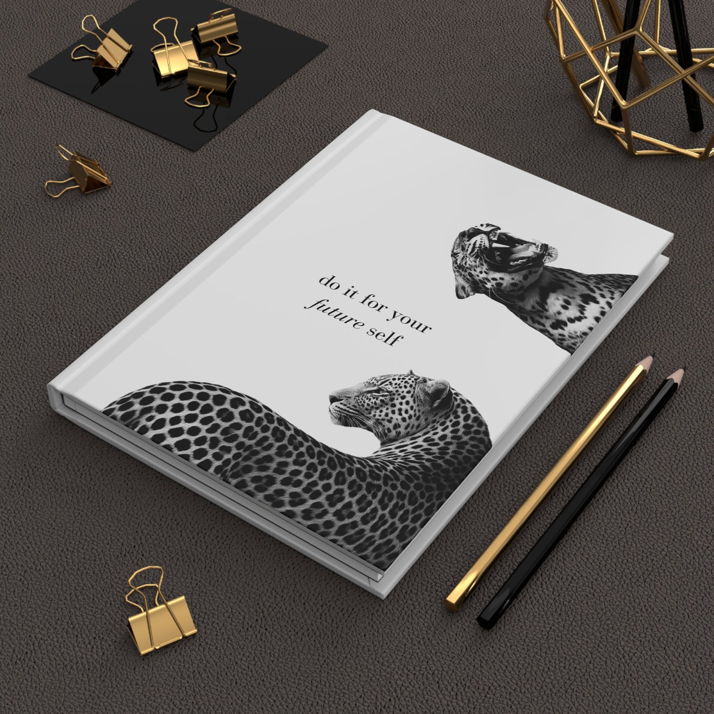 "Future Self" Leopard Hardcover Journal - 150 Lined Pages Matte Laminated Notebook, Motivational Aesthetic Stationery for Goals & Journaling